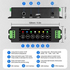 4-Channel Bluetooth Mini Amplifier 120W for Passive Speakers, TWS, AUX, USB, MIC