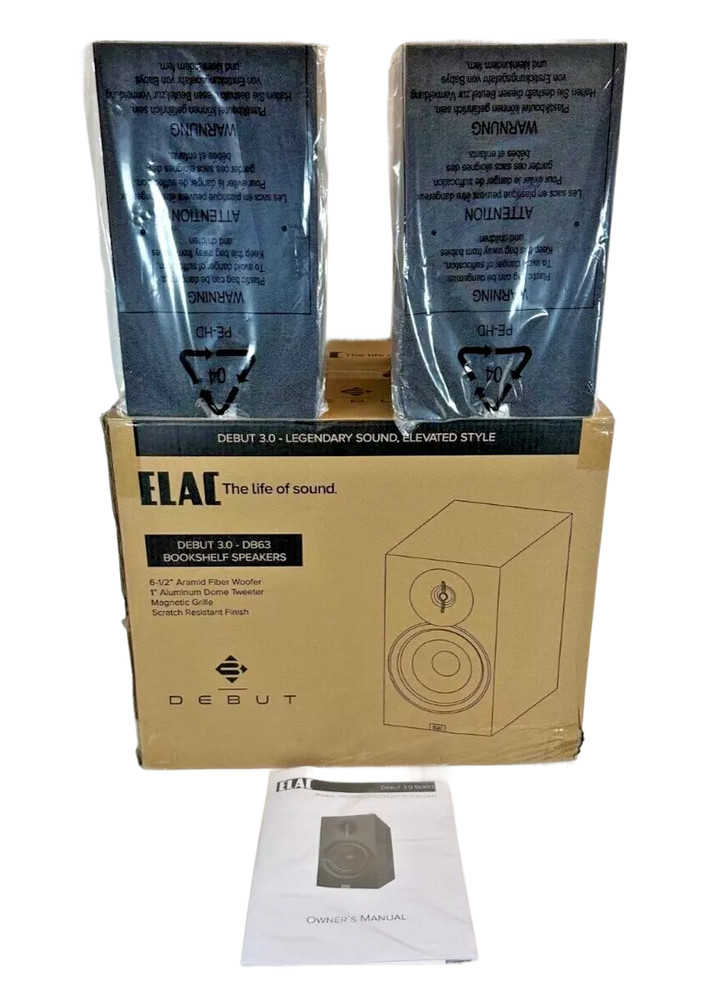 Elac Speakers Debut 3.0 DB63-BK Bookshelf Black Pair Aluminum Dome Tweeter Open