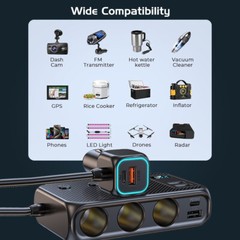 9in1 Car Cigarette Lighter Socket Splitter USB C Fast Charger 3Way Power Adapter