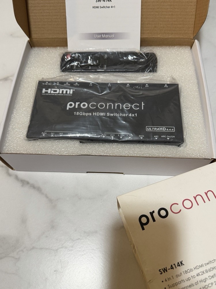 ProConnect SW-414K 4×1 HDMI 2.0 Switch 18G 4K60 HDCP 2.2 RS232 IR