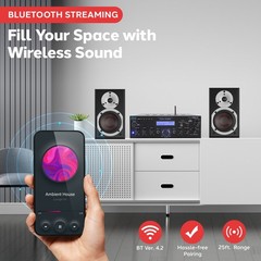 Pyle Compact Bluetooth Stereo Amplifier – Home Desktop Stereo Receiver System