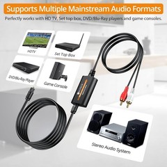 192kHz Optical to RCA Cable 7ft – Digital to Analog Audio DAC Converter for TV