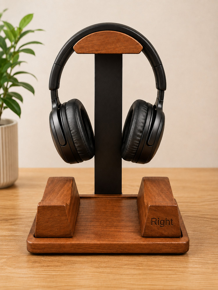 Walnut Headphone Stand Wood Headset Stand for Desk Universal Headphone Holder