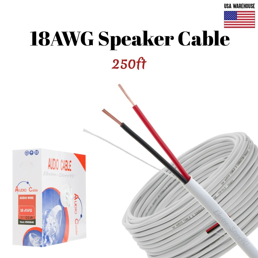 18AWG Speaker Cable 250ft CL2 In Wall 18/2 Gauge 2 Conductor Bulk Audio Wire New