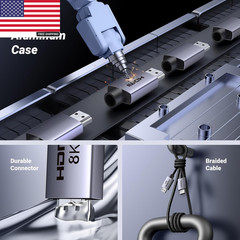 8K HDMI 2.1 Cable 48Gbps 6.6FT, Certified Ultra High Speed HDMI Cord Aluminum, 4