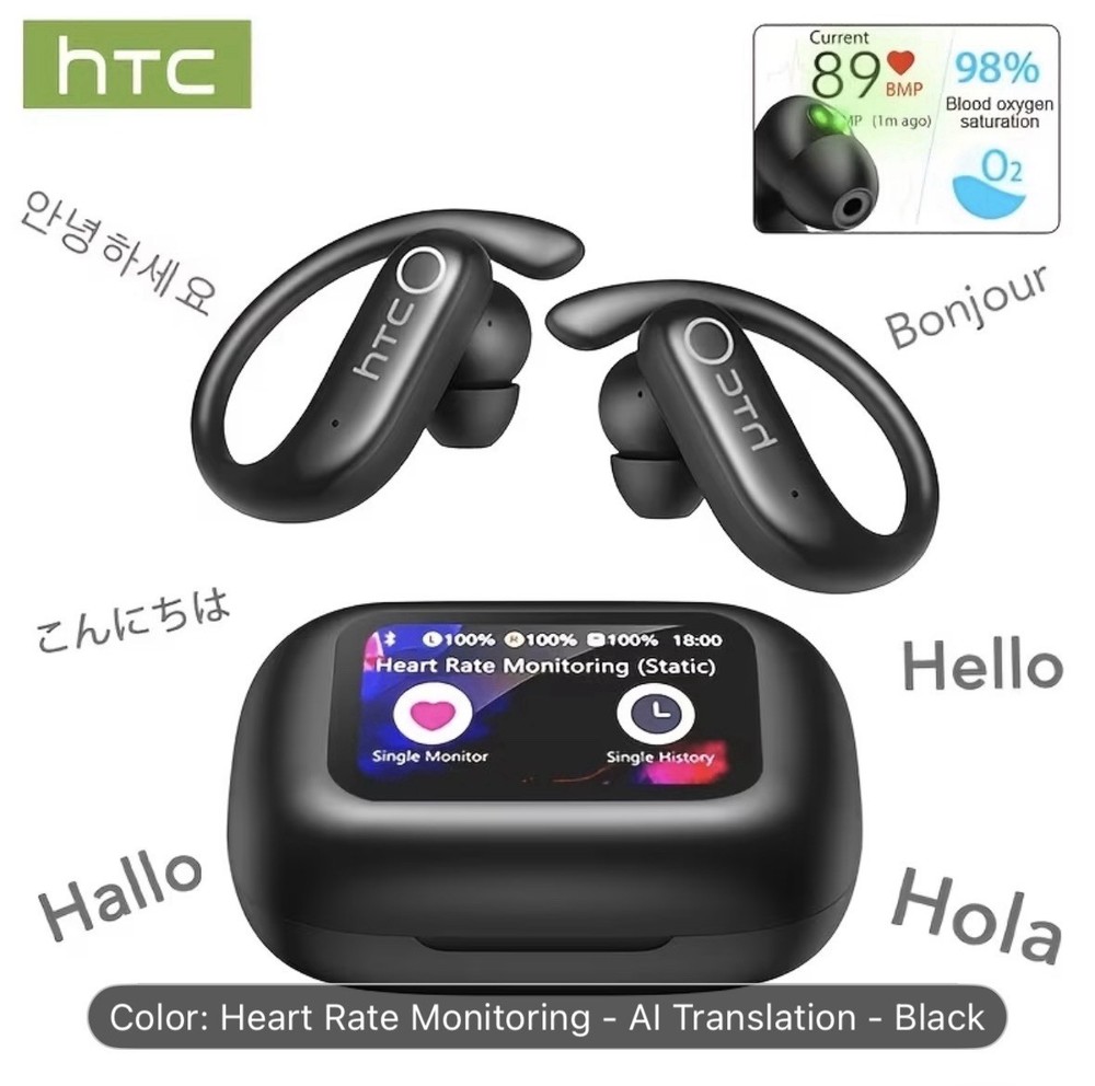 HTC New NE61 Heart Rate Monitoring Open Wireless Audio Earbuds HIFI Audio Black