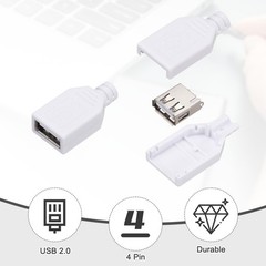 20 PCS White USB 2.0 Type A Female Plug 4 Pin Solder Terminal Connector 3mm