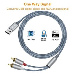 4ft USB to RCA Audio Cable Type A to 2 RCA Adapter Cord Male 2RCA Y Splitter …