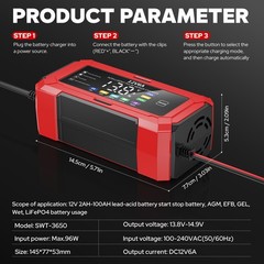 12V 6A Car Battery Charger Intelligent Automatic Pulse Repair Lifepo4 AGM GEL
