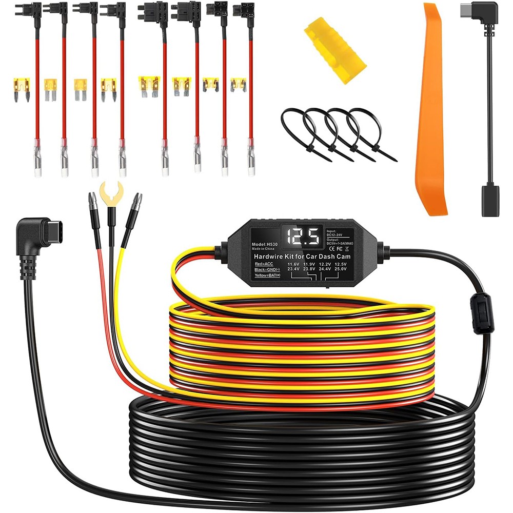 Universal Dash Cam Hardwire Kit 12-24V Mini USB Hard Wire Cable Fuse for Car