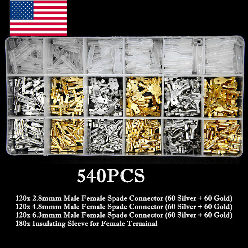 900X Assortment Male Female Spade Terminals Electrical Wire Crimp Connectors Kit