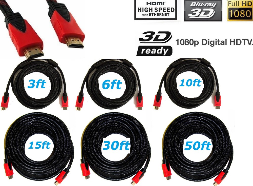 Premium HDMI Cable 1.4 BLURAY For 3D HD 1080P HDTV LCD LED PS4 XBOX Black&Red