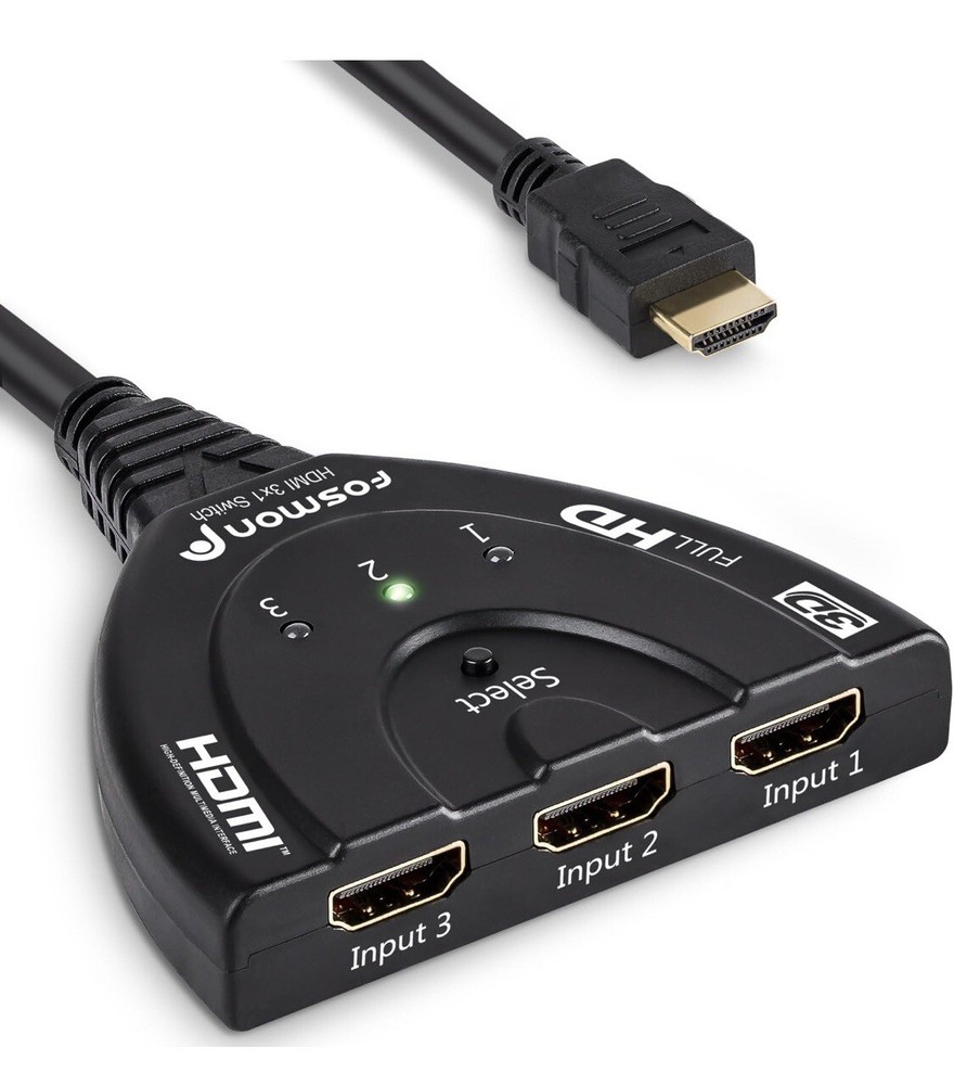 Fosmon 3Port HDMI Switcher/Splitter Full HD 3D 1080p HDCP, 24K Gold Plated Cable