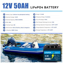 12V 50Ah LiFePO4 Lithium Battery 50A BMS Deep Cycles for Trolling Motor Solar