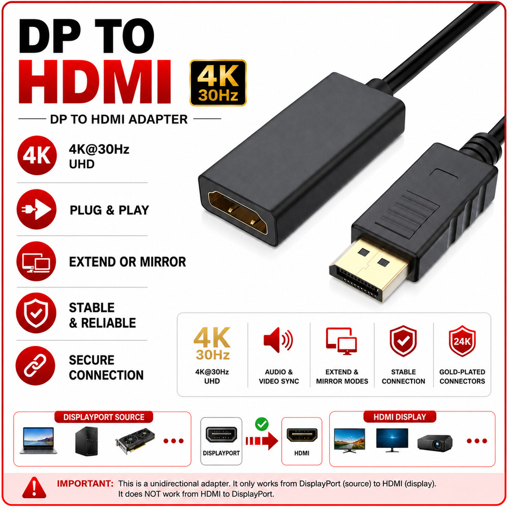 DP Displayport Male to HDMI Female Cable Converter Adapter for PC Laptop Desktop