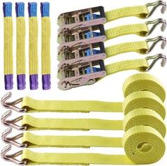 2″ x 13ft Ratchet Tie Down Straps (4-Pack), 10,000 lbs Heavy-Duty Cargo, Yellow