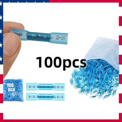 100x Blue 14‑16 AWG Heat‑Shrink Butt Terminals Waterproof Wire Splice Connectors