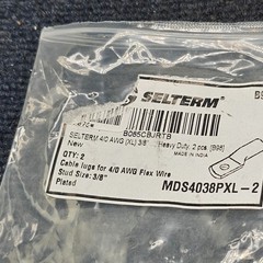 (QTY 4) SELTERM MDS4038PXL-2: 4/0 AWG (XL) 3/8″ Stud Tinned Copper Wire Lugs