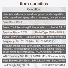 PR15 Pocket FM/AM/NOAA Emergency Weather Radio Little Transistor Tuning Walking