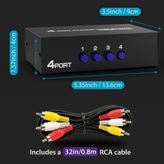 Fosmon 3 Port AV Composite RCA Selector Box Switch Splitter w/ Cable Cord Plug