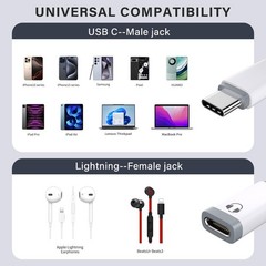 USB C to Lightning Audio Adapter, USB C Male to Female Lightning Headphone Audio