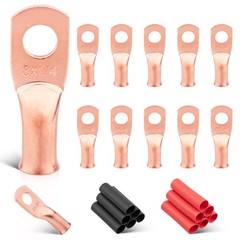 10× 8 AWG 1/4″ Copper Lug Battery Ring Terminals Cable Ends Heavy Duty Wire Lugs