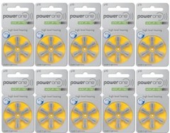 Power One Hearing Aid Batteries Yellow Size 10 Pack of 6 (60 Batteries)