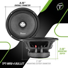 4x Timpano TPT-MR8-4 Bullet Pro Audio Midrange Car Speakers 4 Ohm 2400 Watts