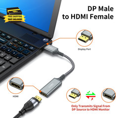 4K Displayport to HDMI Adapter Cable, Gold-Plated Uni-Directional Display Port D