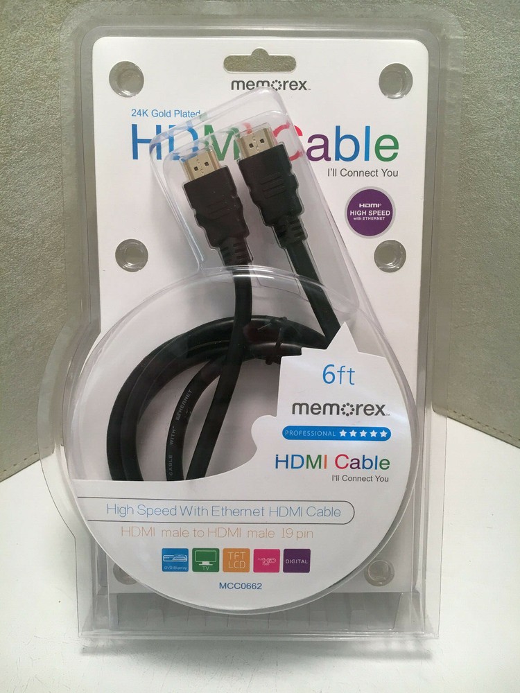 Memorex High Speed HDMI Cable – 6 ft foot – 24K Gold Plated – 4K 2K – New