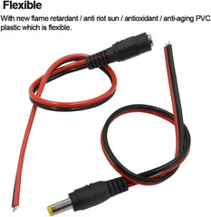 (Real 18AWG) 10 Pairs 12V 5A DC Power Pigtail Barrel Plug Connector Cable, 2.1Mm