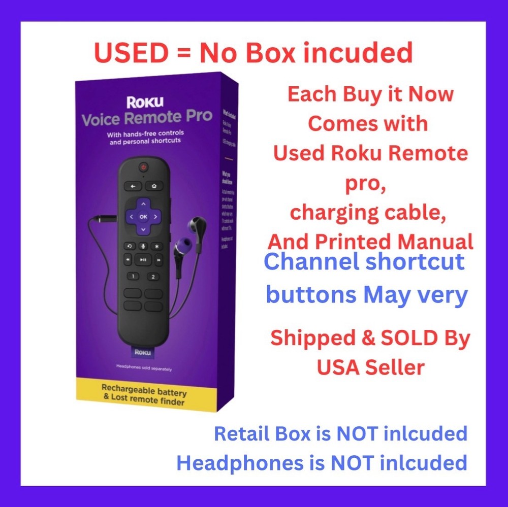 USED – Roku Voice Remote Pro Rechargeable with TV controls, lost remote