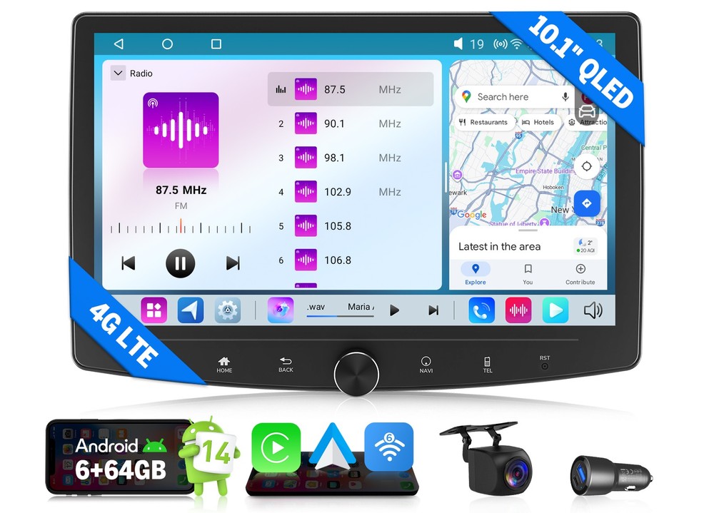 UX7SK Plus 2 DIN 10.1″ QLED 6+64GB Android 14 Car Stereo System CarPlay GPS DSP