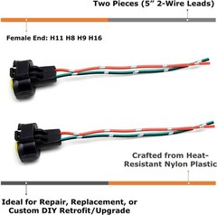 Pair OE-Spec 2-Pin H11/H8 Female End, Fog Light Connector Plugs with Lead Pigtai