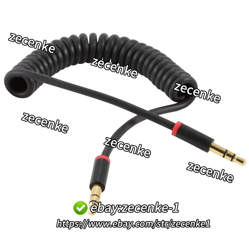 3ft Spring Coiled 3.5mm 1/8″ Aux Cable Stereo Audio Auxiliary Cord