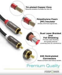 FosPower 2x 3FT Dual Layer 2 RCA to RCA L/R Male Stereo Audio Cable Cord Plug