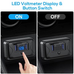 12-24V 3Port Fast Car Charger QC3.0 & PD Outlet Socket On-Off Switch for Boat RV