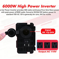 Pure Sine Wave Solar Converter 6000W Car Power Inverter DC 12V To AC 110V 4 USB