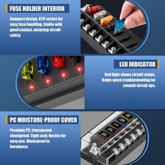 12V/24V 6-Circuit Waterproof Marine Fuse Box with LED Indicator, ATO Blade Fu…