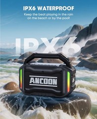 ANCOON 80W Bluetooth Boombox IPX6 Waterproof LED Light Show 20H Black AUX. LOUD