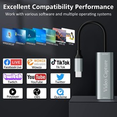 VIXLW Video Capture Card, USB3.0 HDMI to USB C Capture Card, 4K 1080P 60FPS, …