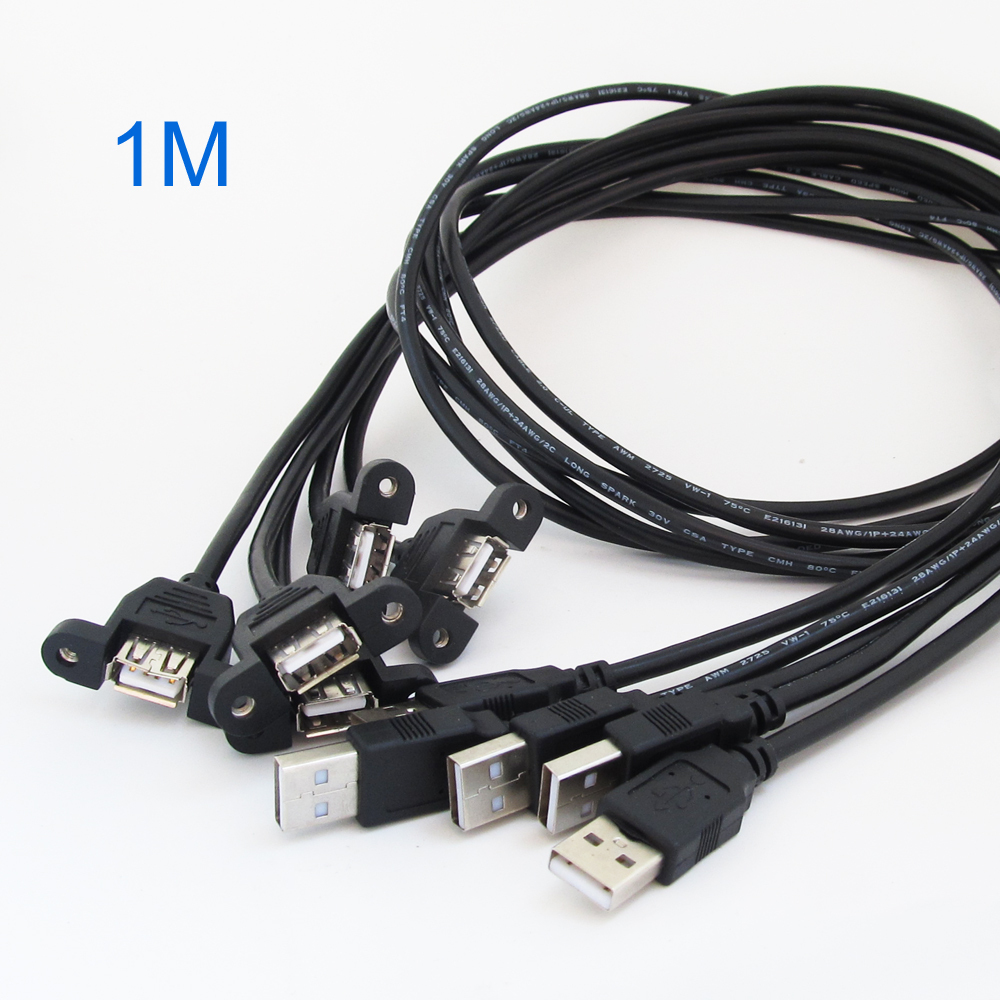 40pcs 1M/3.3FT USB 2.0 A Male to A Female Panel Mount Screw Hole Extension Cable