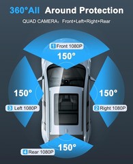 Dash Cam 4 Channel 360°Front Rear Inside Night Vision FHD 1080P Car Camera 128GB