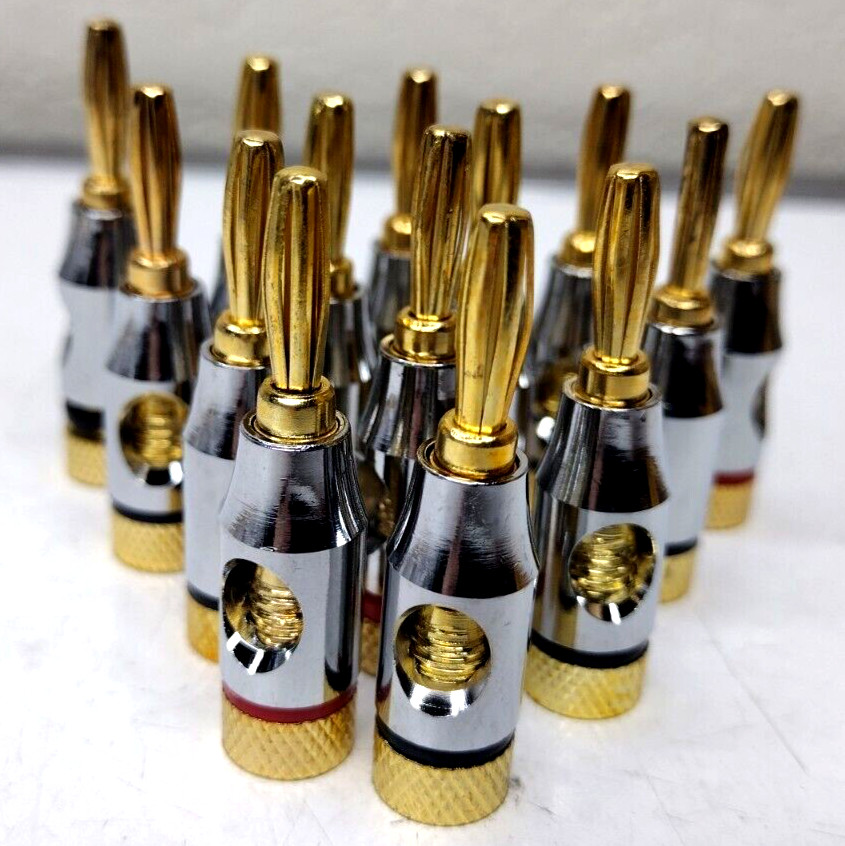 46-Pc Speaker Banana Plugs 24K Gold Plated Brass Color Coded R&B Open Screw Type