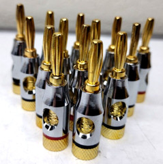 46-Pc Speaker Banana Plugs 24K Gold Plated Brass Color Coded R&B Open Screw Type