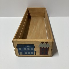 Vtg Cassette Tape Wood Crate Storage Holder Hand Painted Tole Houses Holds 16