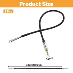 2 Pack Replacement 3.5mm Male Plug to Bare Wire Audio Repair Cable – 12in