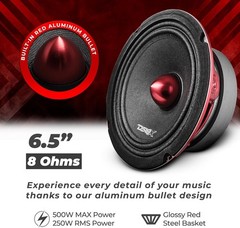 DS18 2x 6.5″ Loudspeaker, + 2x 4×6″ Coaxial Speakers with Tweeters + Amplifier