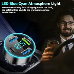 88W Car Charger Super Fast Charging USB 37W Fast Charging + Voltage Monitoring