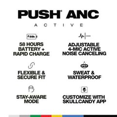 Skullcandy Push ANC Wireless Earbuds – Black/Orange (Certified Refurbished)